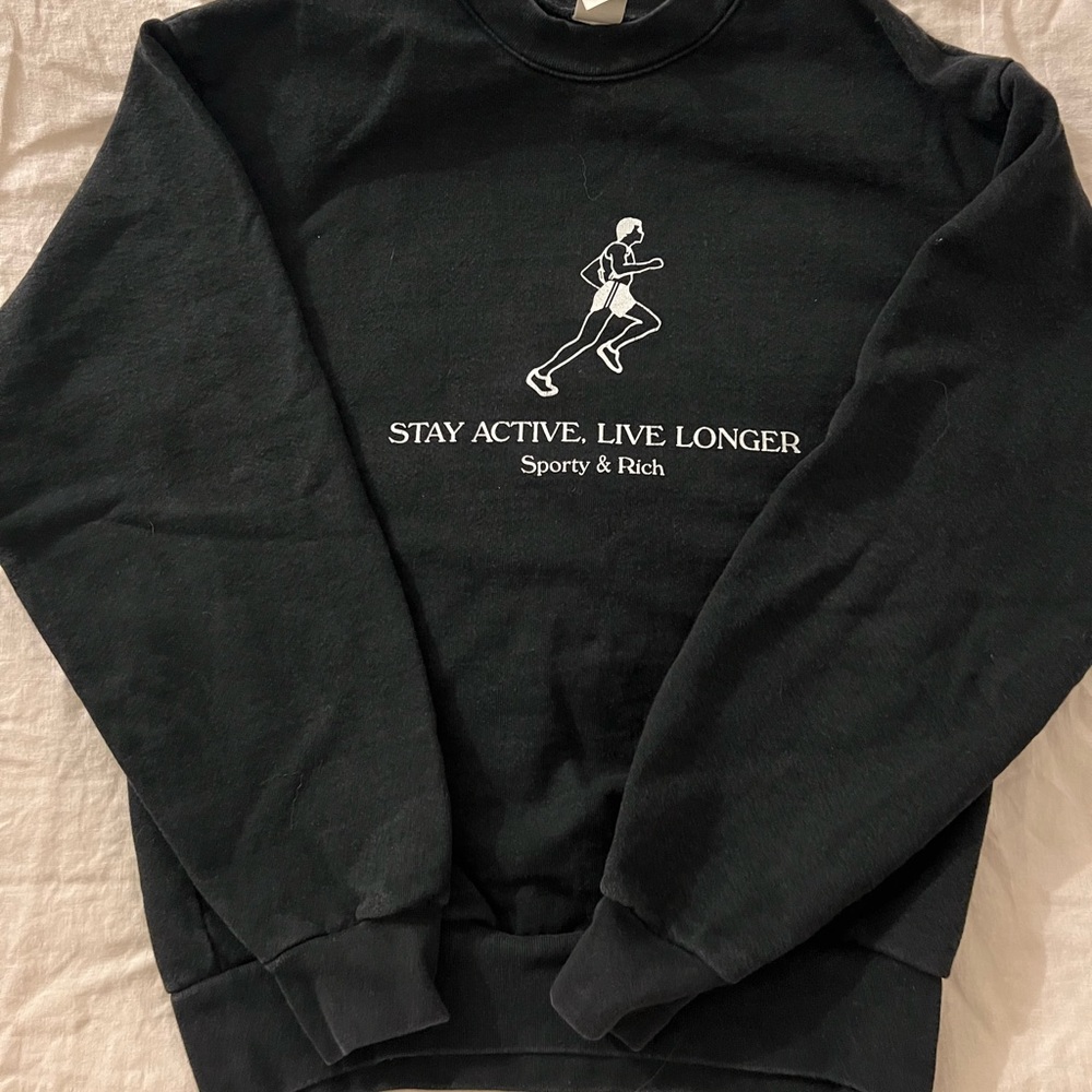 Sporty & Rich Black Live Longer Crewneck